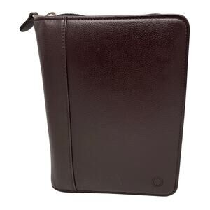 Franklin Covey Planner Cover 6 Ring Binder Brown Top Grain Leather Zip Around